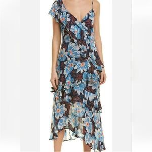 Talulah Lush Tropics Ruffle Midi Dress in Blue